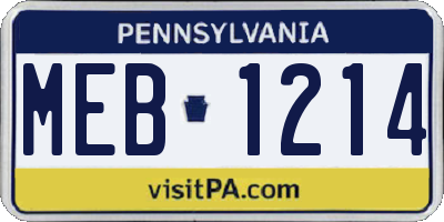 PA license plate MEB1214