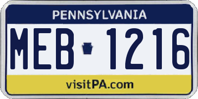 PA license plate MEB1216