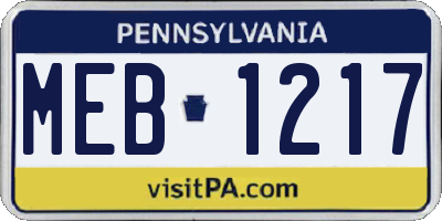 PA license plate MEB1217