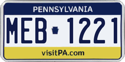 PA license plate MEB1221