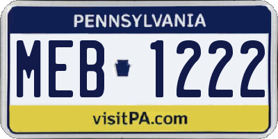 PA license plate MEB1222