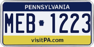 PA license plate MEB1223