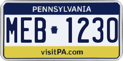 PA license plate MEB1230