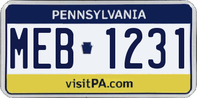 PA license plate MEB1231