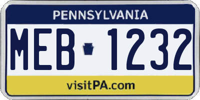 PA license plate MEB1232