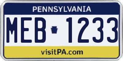 PA license plate MEB1233