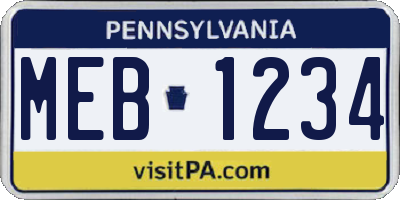 PA license plate MEB1234
