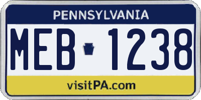 PA license plate MEB1238
