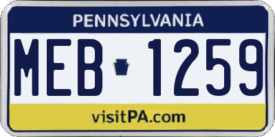 PA license plate MEB1259