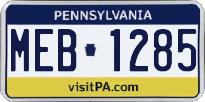 PA license plate MEB1285