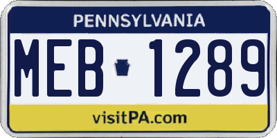 PA license plate MEB1289
