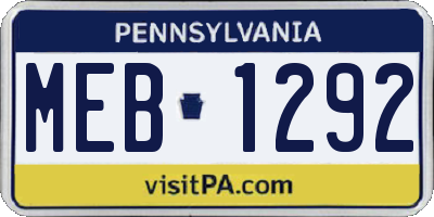 PA license plate MEB1292