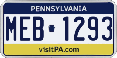 PA license plate MEB1293