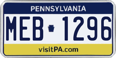 PA license plate MEB1296