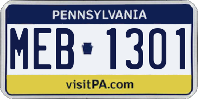 PA license plate MEB1301