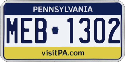 PA license plate MEB1302
