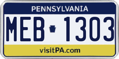 PA license plate MEB1303