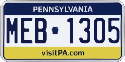 PA license plate MEB1305