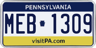 PA license plate MEB1309