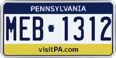 PA license plate MEB1312