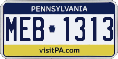 PA license plate MEB1313