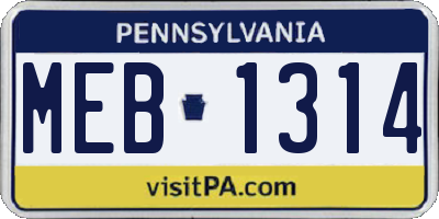 PA license plate MEB1314
