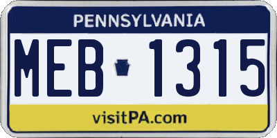 PA license plate MEB1315