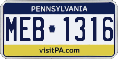 PA license plate MEB1316