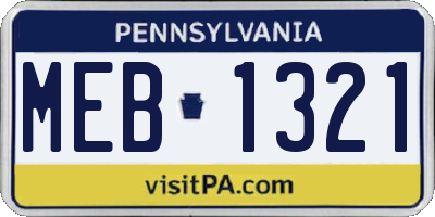 PA license plate MEB1321