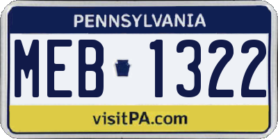 PA license plate MEB1322