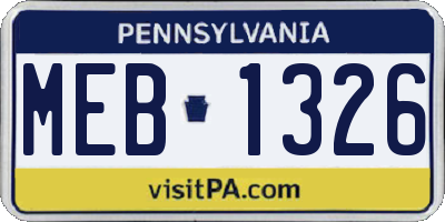 PA license plate MEB1326