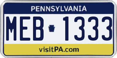 PA license plate MEB1333