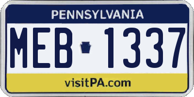 PA license plate MEB1337
