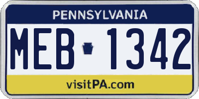 PA license plate MEB1342
