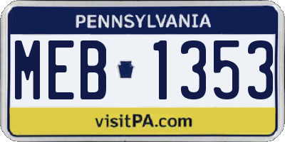PA license plate MEB1353