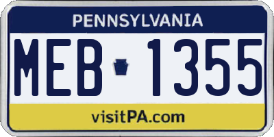 PA license plate MEB1355