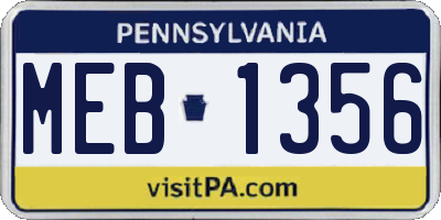 PA license plate MEB1356