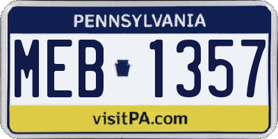 PA license plate MEB1357