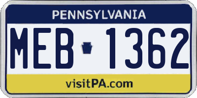 PA license plate MEB1362