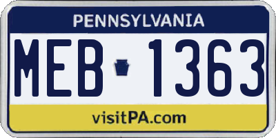PA license plate MEB1363