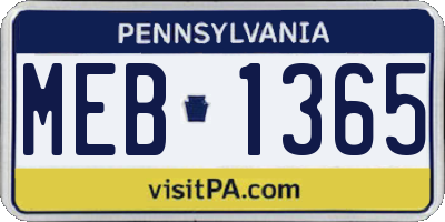 PA license plate MEB1365