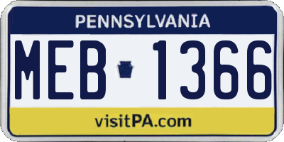 PA license plate MEB1366