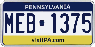 PA license plate MEB1375