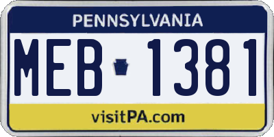 PA license plate MEB1381