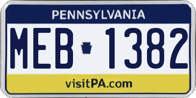 PA license plate MEB1382