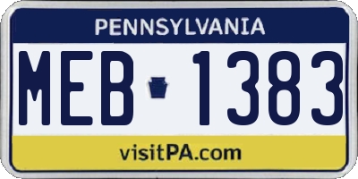 PA license plate MEB1383
