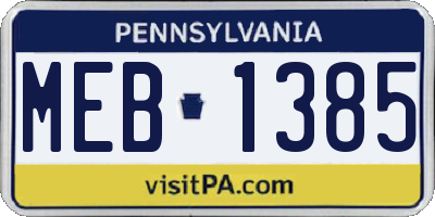 PA license plate MEB1385