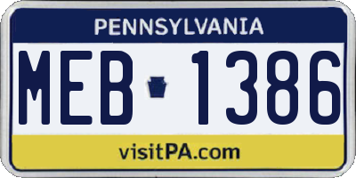 PA license plate MEB1386