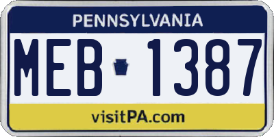 PA license plate MEB1387