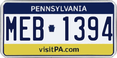 PA license plate MEB1394